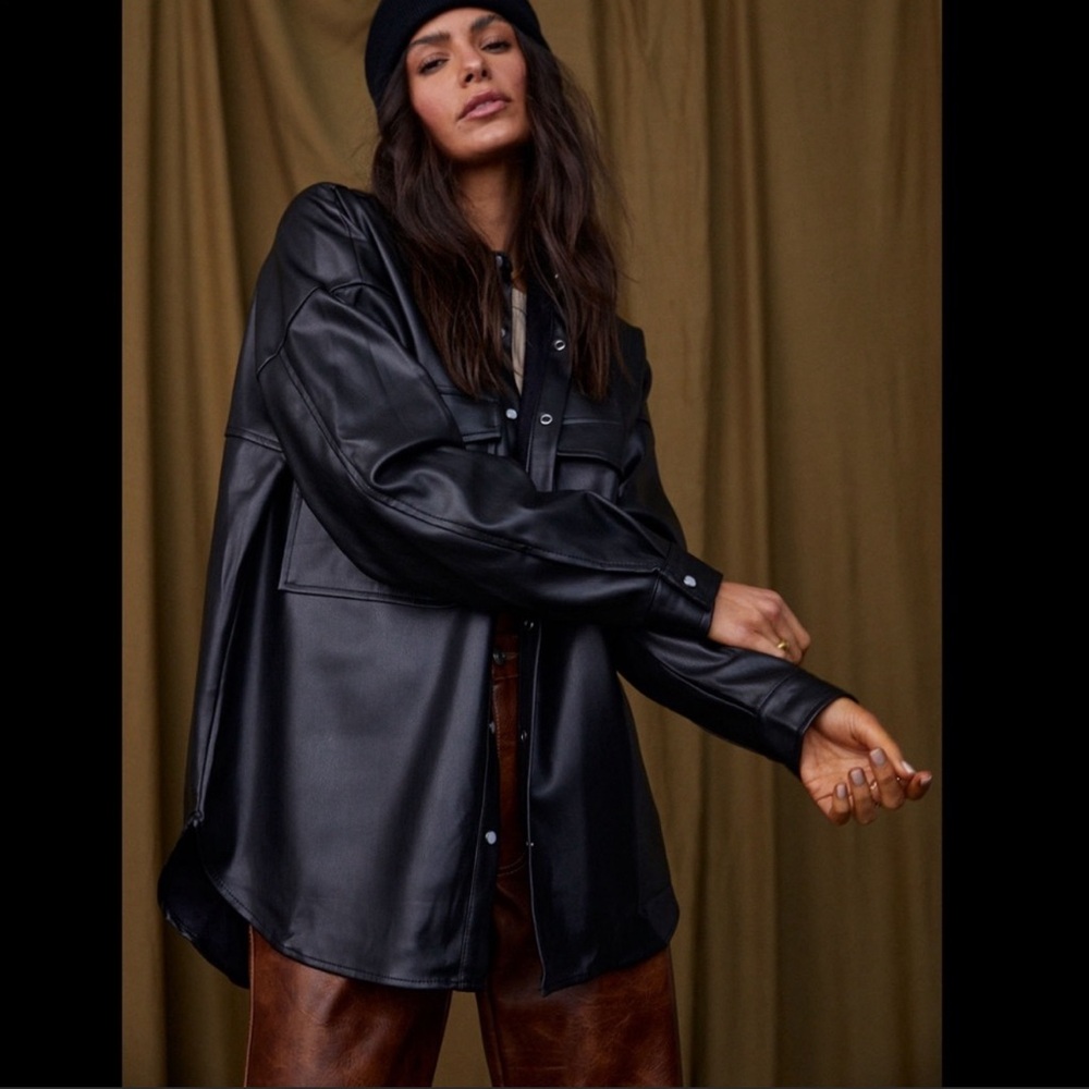 12th Tribe Owen Black Vegan Leather Shirt Jacket